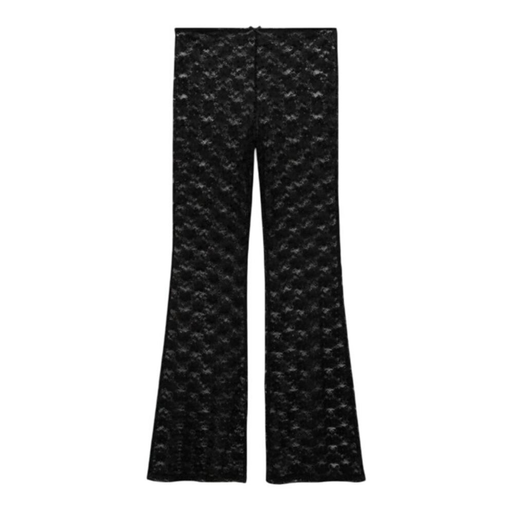 MANGO Straight-Fit Lace Trousers in Black, Size S